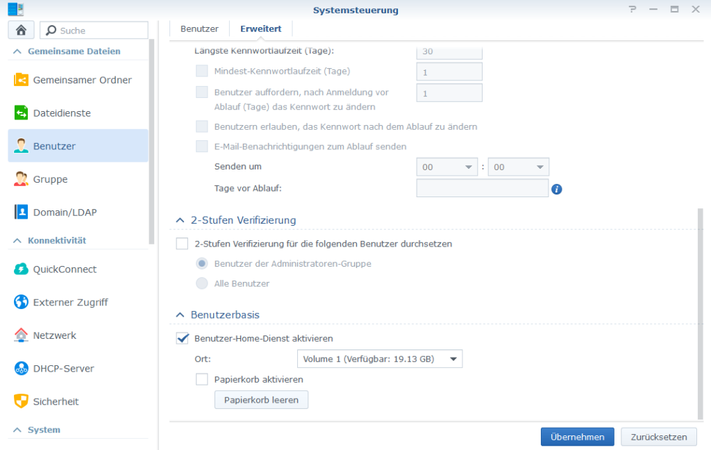 Synology DS Konfigurieren: Home-Verzeichnisse für Benutzer ...